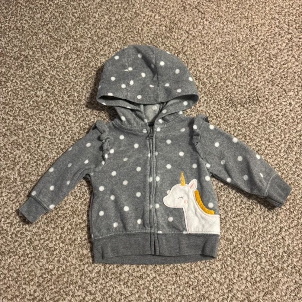 Child of Mine Carter's Baby Girl Unicorn Hoodie Gray Polka Dot 0-3 Months